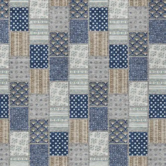 Navy Blue And Blue Patchwork Washable Indoor Outdoor Area Rug Photo 2