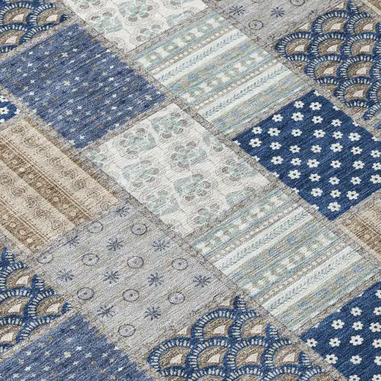 Navy Blue And Blue Patchwork Washable Indoor Outdoor Area Rug Photo 5