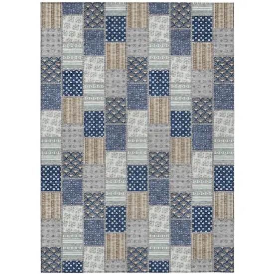 Navy Blue And Blue Patchwork Washable Indoor Outdoor Area Rug Photo 1