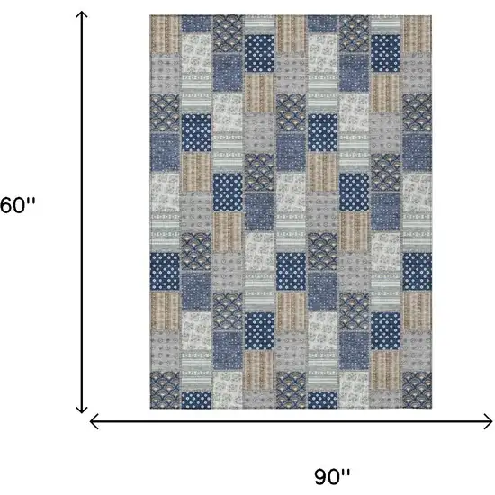 Navy Blue And Blue Patchwork Washable Indoor Outdoor Area Rug Photo 6