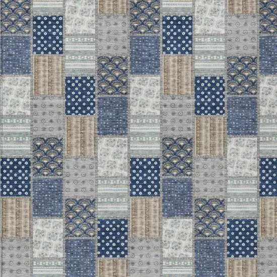 Navy Blue And Blue Patchwork Washable Indoor Outdoor Area Rug Photo 2