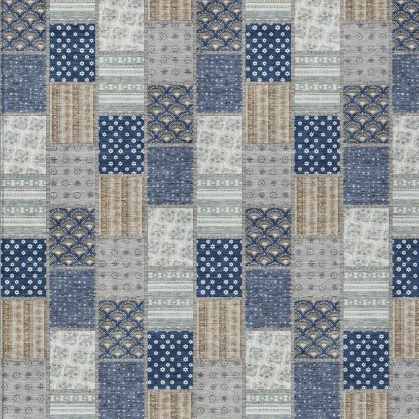 Navy Blue And Blue Patchwork Washable Indoor Outdoor Area Rug Photo 2