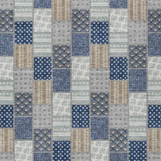 Navy Blue And Blue Patchwork Washable Indoor Outdoor Area Rug Photo 3