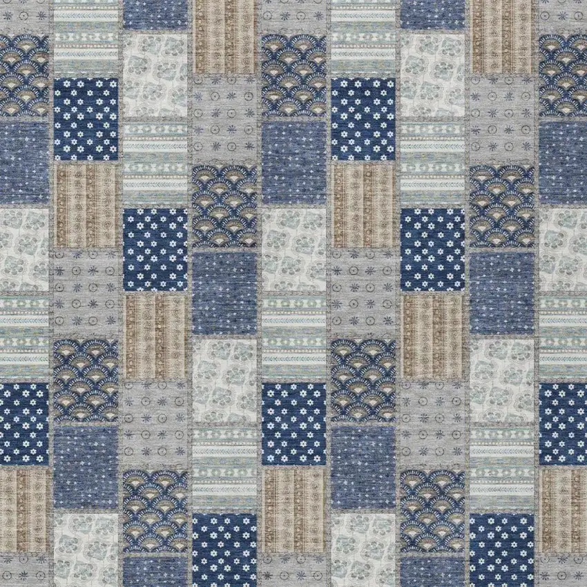Navy Blue And Blue Patchwork Washable Indoor Outdoor Area Rug Photo 3