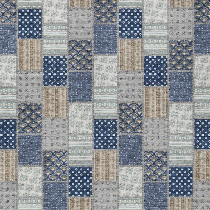 Navy Blue And Blue Patchwork Washable Indoor Outdoor Area Rug Photo 2