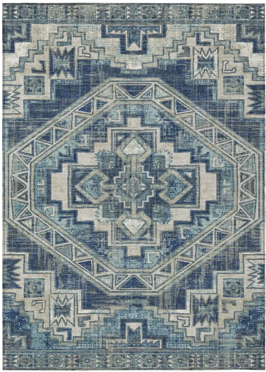 Navy Blue And Blue Southwestern Washable Indoor Outdoor Area Rug Photo 2
