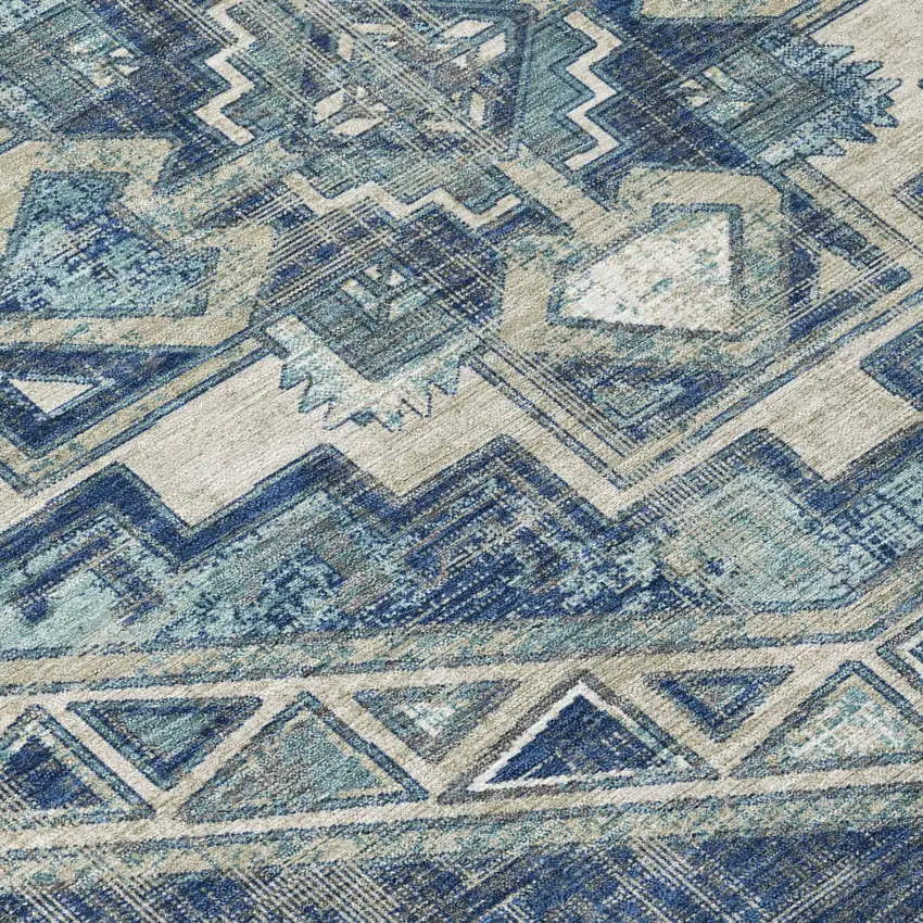 Navy Blue And Blue Southwestern Washable Indoor Outdoor Area Rug Photo 4