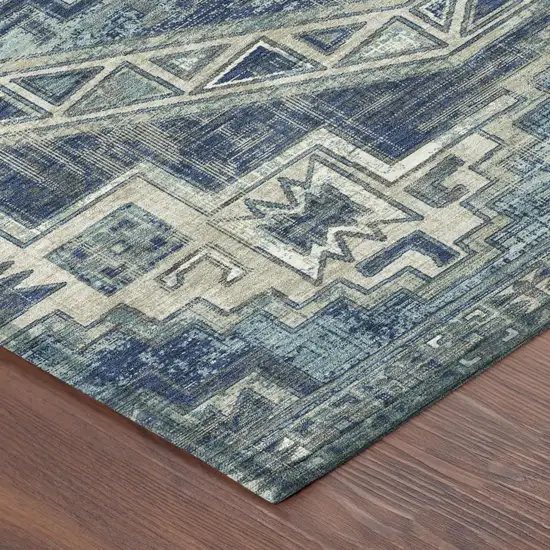 Navy Blue And Blue Southwestern Washable Indoor Outdoor Area Rug Photo 3