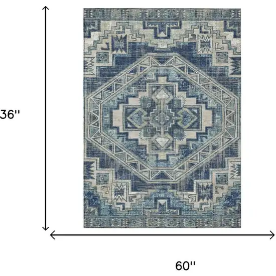 Navy Blue And Blue Southwestern Washable Indoor Outdoor Area Rug Photo 5