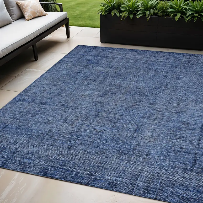 Navy Blue And Blue Southwestern Washable Indoor Outdoor Area Rug Photo 1