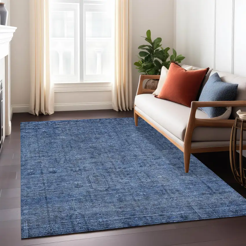 Navy Blue And Blue Southwestern Washable Indoor Outdoor Area Rug Photo 9