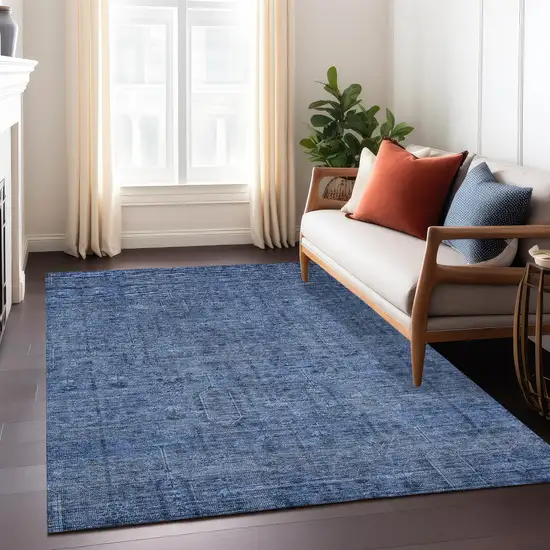 Navy Blue And Blue Southwestern Washable Indoor Outdoor Area Rug Photo 9
