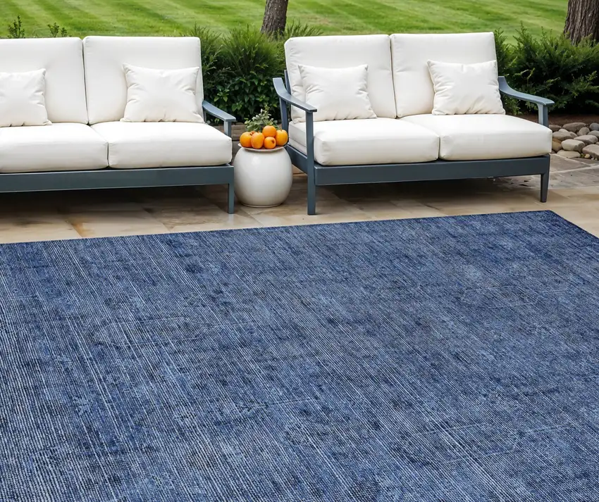 Navy Blue And Blue Southwestern Washable Indoor Outdoor Area Rug Photo 1