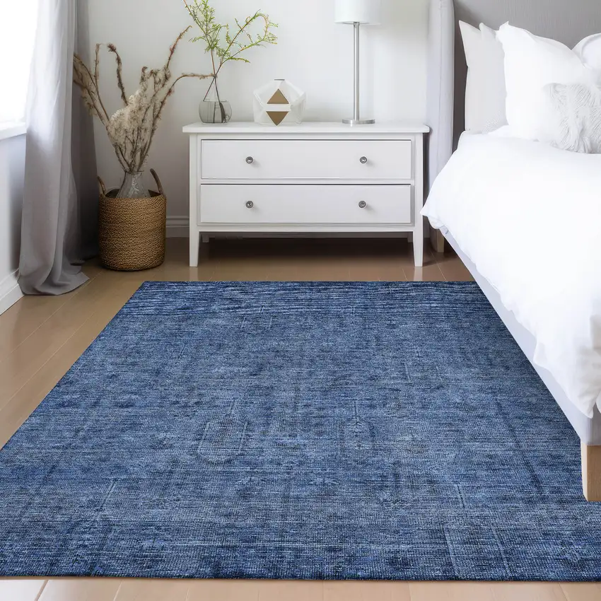 Navy Blue And Blue Southwestern Washable Indoor Outdoor Area Rug Photo 9