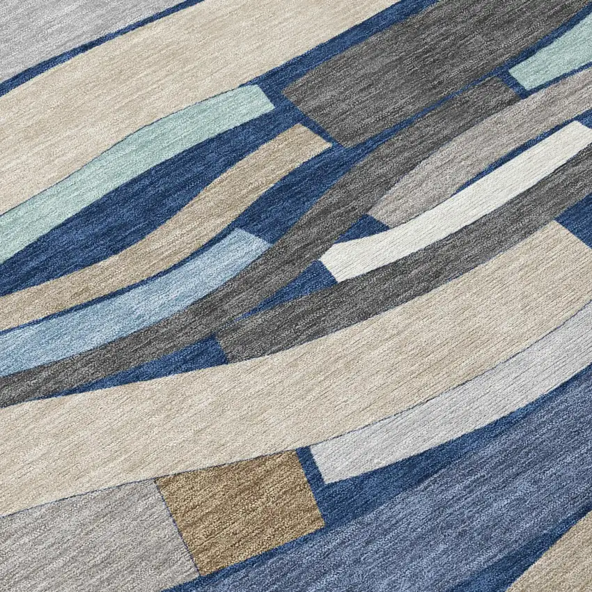 Navy Blue And Blue Striped Washable Indoor Outdoor Area Rug Photo 4