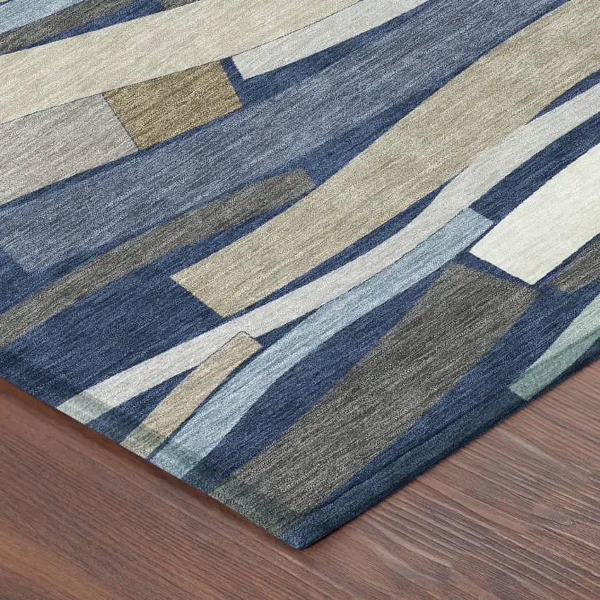 Navy Blue And Blue Striped Washable Indoor Outdoor Area Rug Photo 3