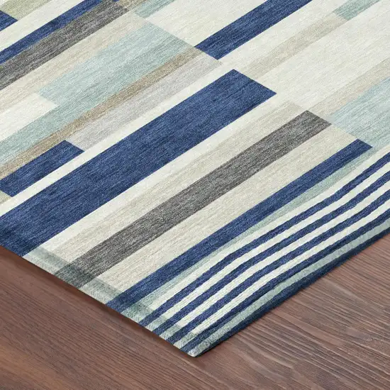 Navy Blue And Blue Striped Washable Indoor Outdoor Area Rug Photo 3