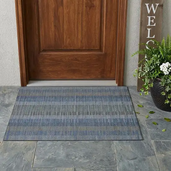 Navy Blue And Blue Striped Washable Indoor Outdoor Area Rug Photo 1
