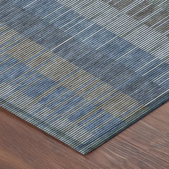 Navy Blue And Blue Striped Washable Indoor Outdoor Area Rug Photo 3
