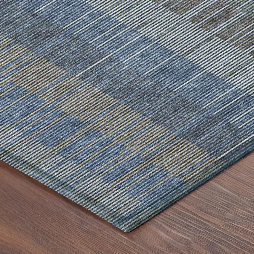 Navy Blue And Blue Striped Washable Indoor Outdoor Area Rug Photo 3