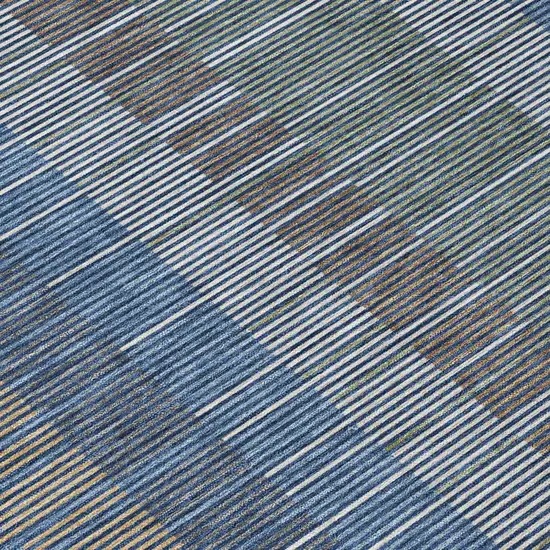 Navy Blue And Blue Striped Washable Indoor Outdoor Area Rug Photo 4