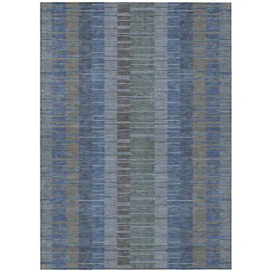 Navy Blue And Blue Striped Washable Indoor Outdoor Area Rug Photo 2