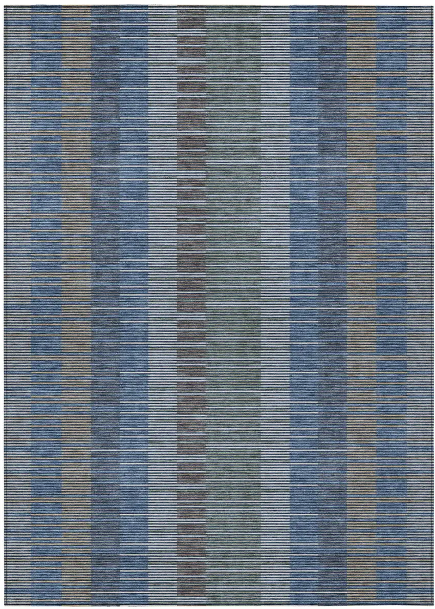 Navy Blue And Blue Striped Washable Indoor Outdoor Area Rug Photo 2