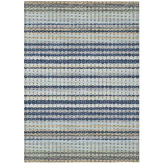 Navy Blue And Blue Striped Washable Indoor Outdoor Area Rug Photo 2