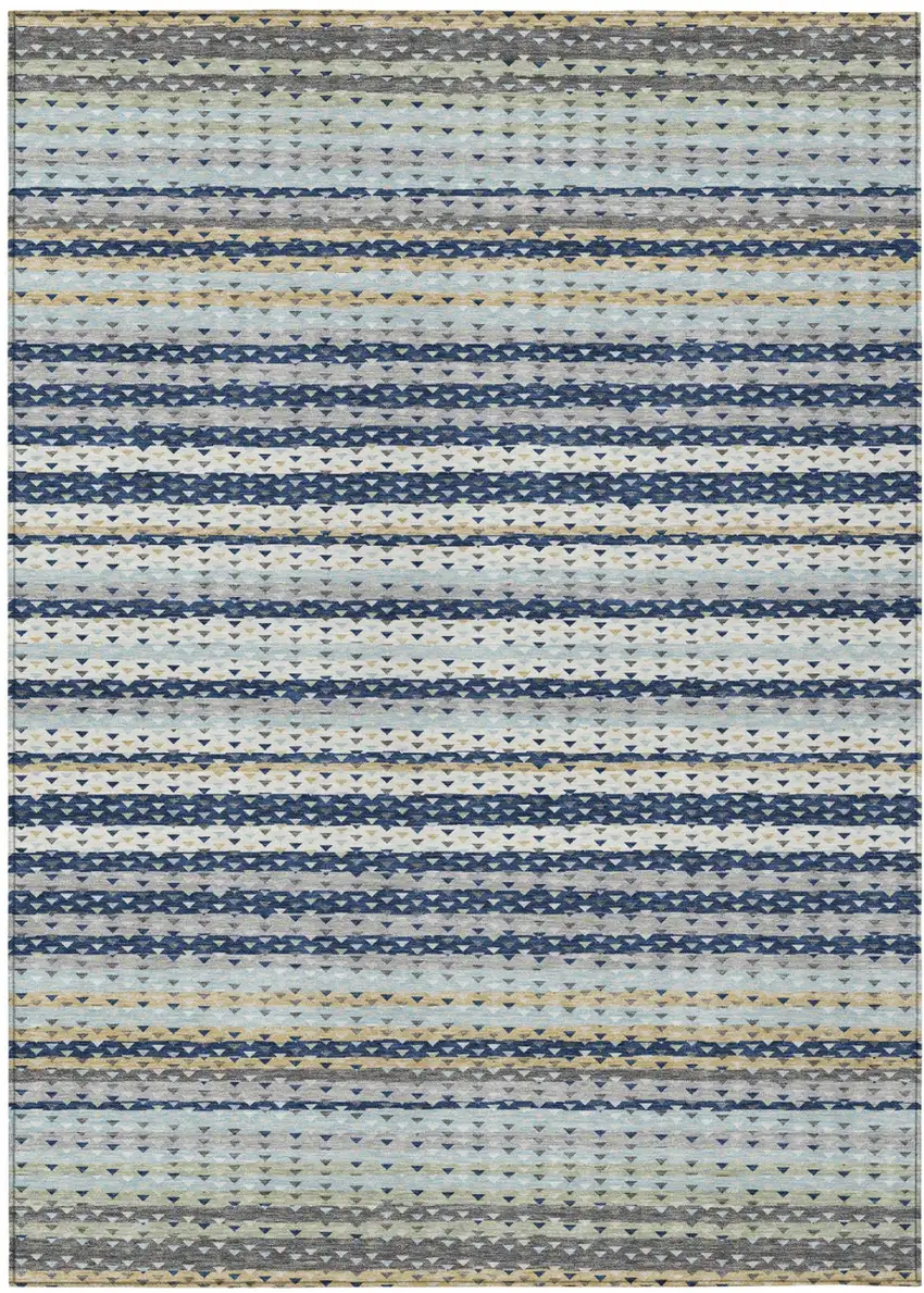 Navy Blue And Blue Striped Washable Indoor Outdoor Area Rug Photo 2