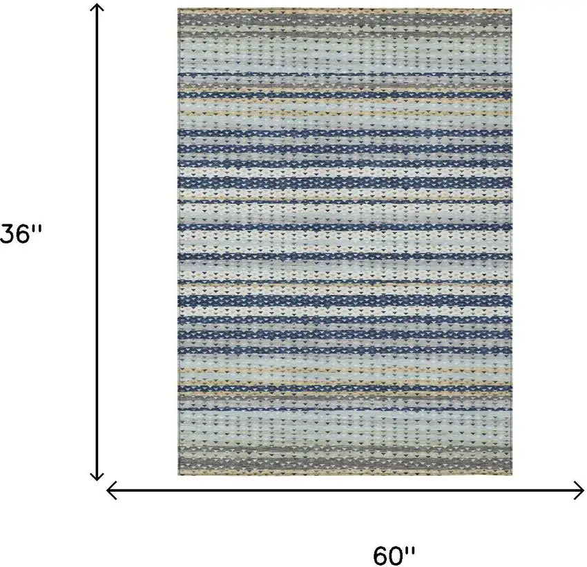 Navy Blue And Blue Striped Washable Indoor Outdoor Area Rug Photo 5