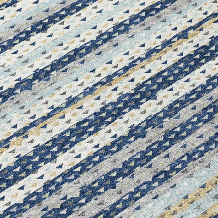 Navy Blue And Blue Striped Washable Indoor Outdoor Area Rug Photo 4