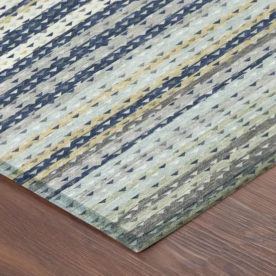 Navy Blue And Blue Striped Washable Indoor Outdoor Area Rug Photo 3