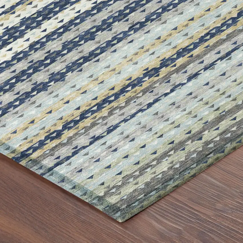 Navy Blue And Blue Striped Washable Indoor Outdoor Area Rug Photo 3