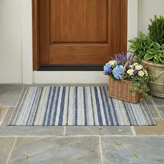 Navy Blue And Blue Striped Washable Indoor Outdoor Area Rug Photo 1
