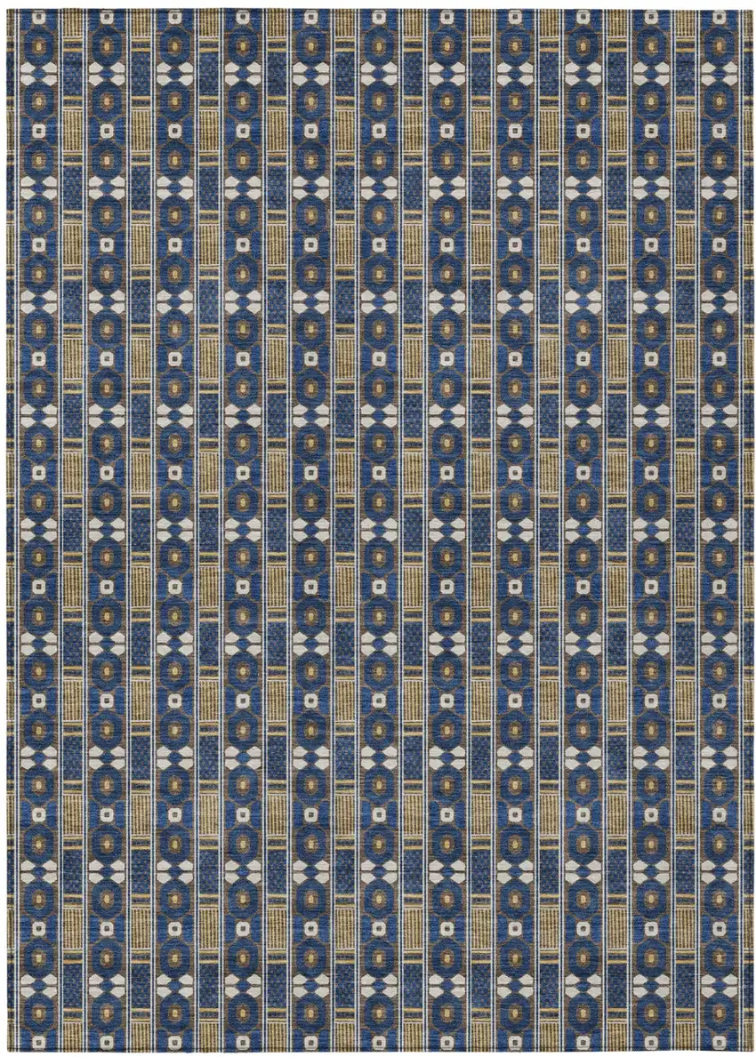 Navy Blue And Blue Striped Washable Indoor Outdoor Area Rug Photo 2