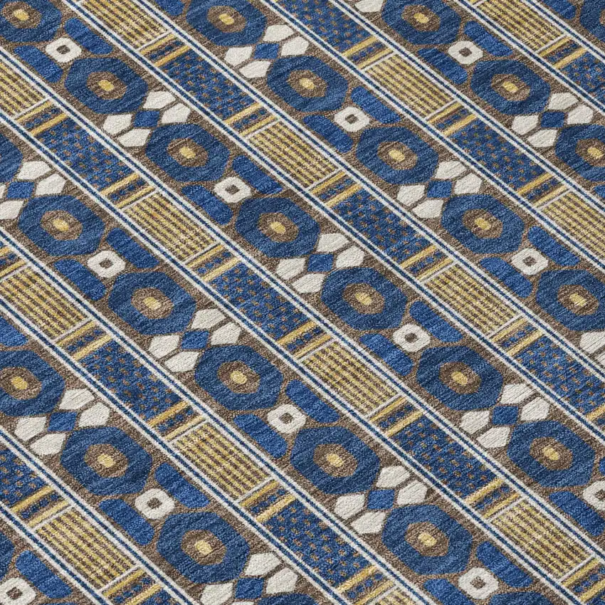 Navy Blue And Blue Striped Washable Indoor Outdoor Area Rug Photo 4
