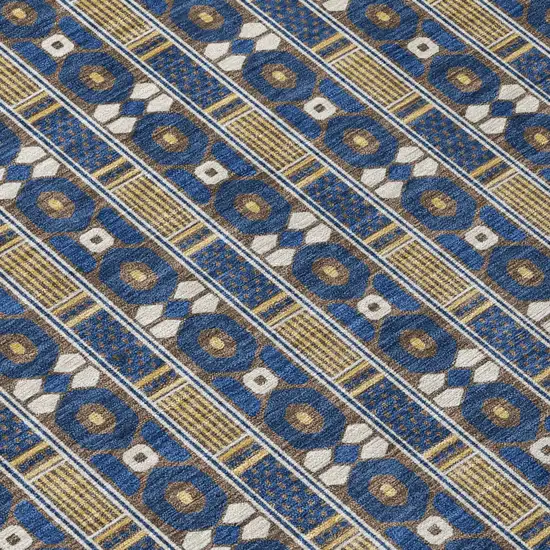 Navy Blue And Blue Striped Washable Indoor Outdoor Area Rug Photo 4