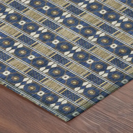 Navy Blue And Blue Striped Washable Indoor Outdoor Area Rug Photo 3