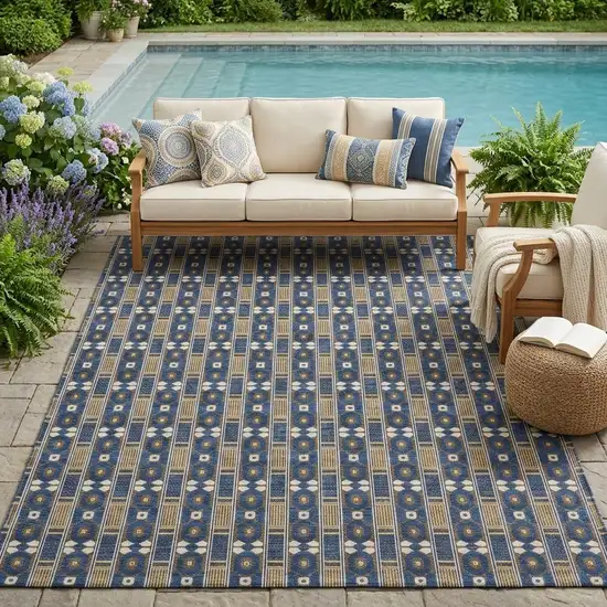Navy Blue And Blue Striped Washable Indoor Outdoor Area Rug Photo 1
