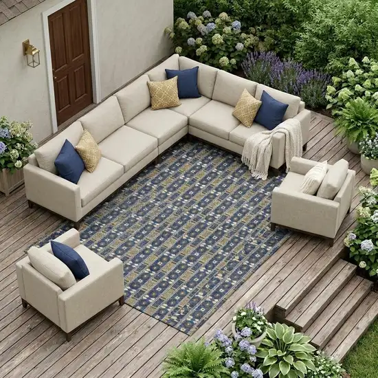 Navy Blue And Blue Striped Washable Indoor Outdoor Area Rug Photo 1