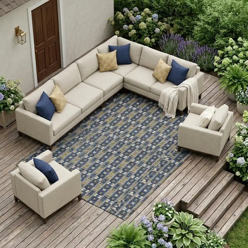 Navy Blue And Blue Striped Washable Indoor Outdoor Area Rug Photo 1