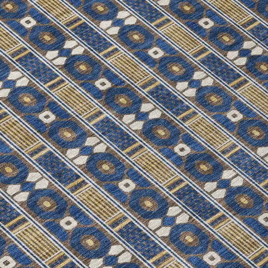 Navy Blue And Blue Striped Washable Indoor Outdoor Area Rug Photo 4