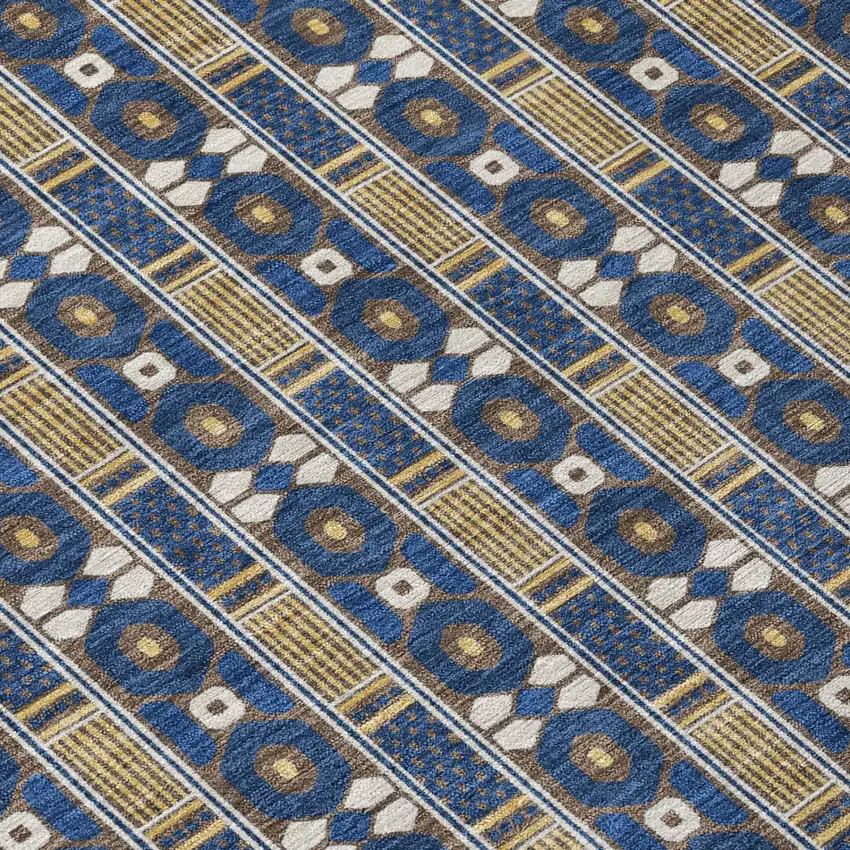 Navy Blue And Blue Striped Washable Indoor Outdoor Area Rug Photo 4