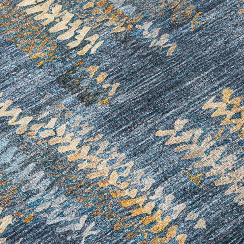 Navy Blue And Blue Striped Washable Indoor Outdoor Area Rug Photo 5