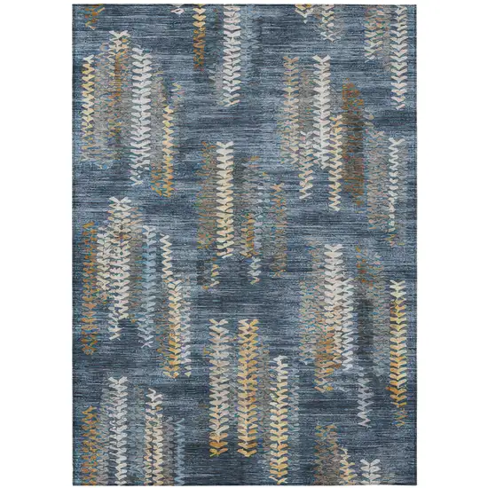 Navy Blue And Blue Striped Washable Indoor Outdoor Area Rug Photo 1