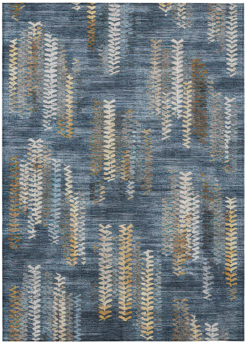 Navy Blue And Blue Striped Washable Indoor Outdoor Area Rug Photo 1