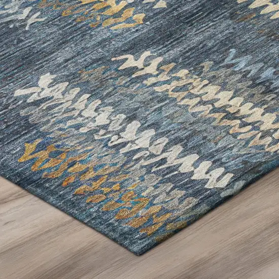 Navy Blue And Blue Striped Washable Indoor Outdoor Area Rug Photo 4