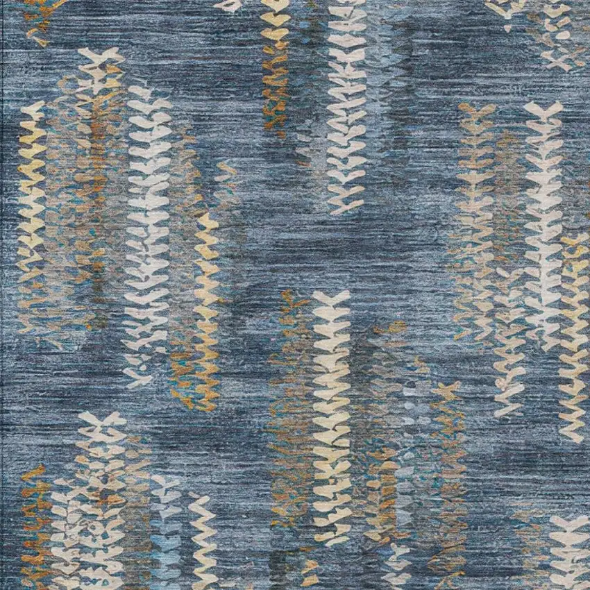 Navy Blue And Blue Striped Washable Indoor Outdoor Area Rug Photo 2
