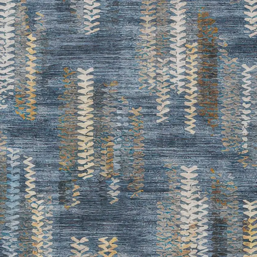 Navy Blue And Blue Striped Washable Indoor Outdoor Area Rug Photo 2