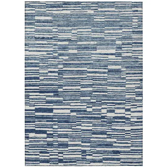Navy Blue And Blue Striped Washable Indoor Outdoor Area Rug Photo 1
